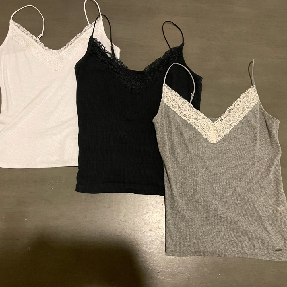 Hollister Medium Tanks. Black, White and Grey